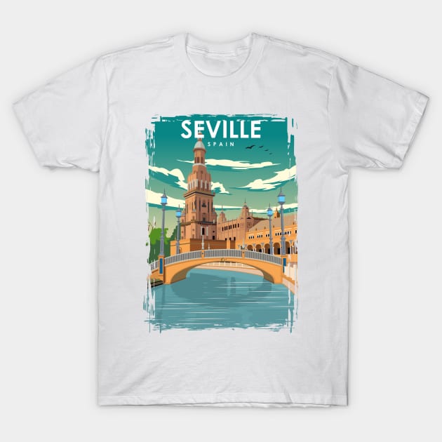 Seville Spain Vintage Minimal Retro Travel Poster T-Shirt by jornvanhezik